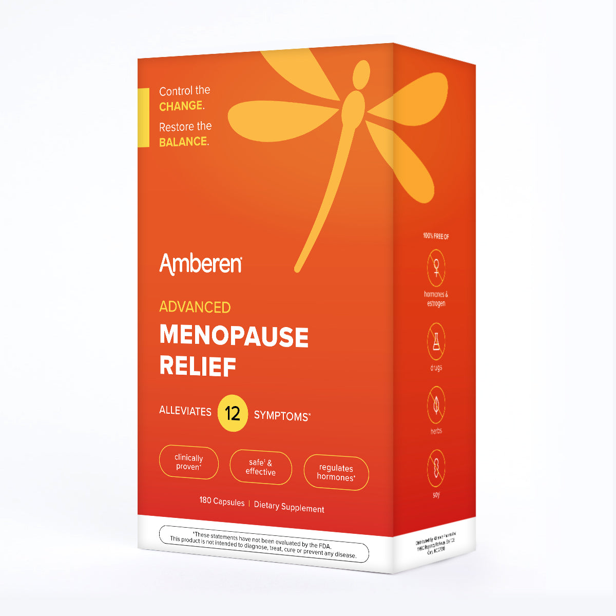 Supplement facts and directions on the back of an Amberen menopause relief product box.